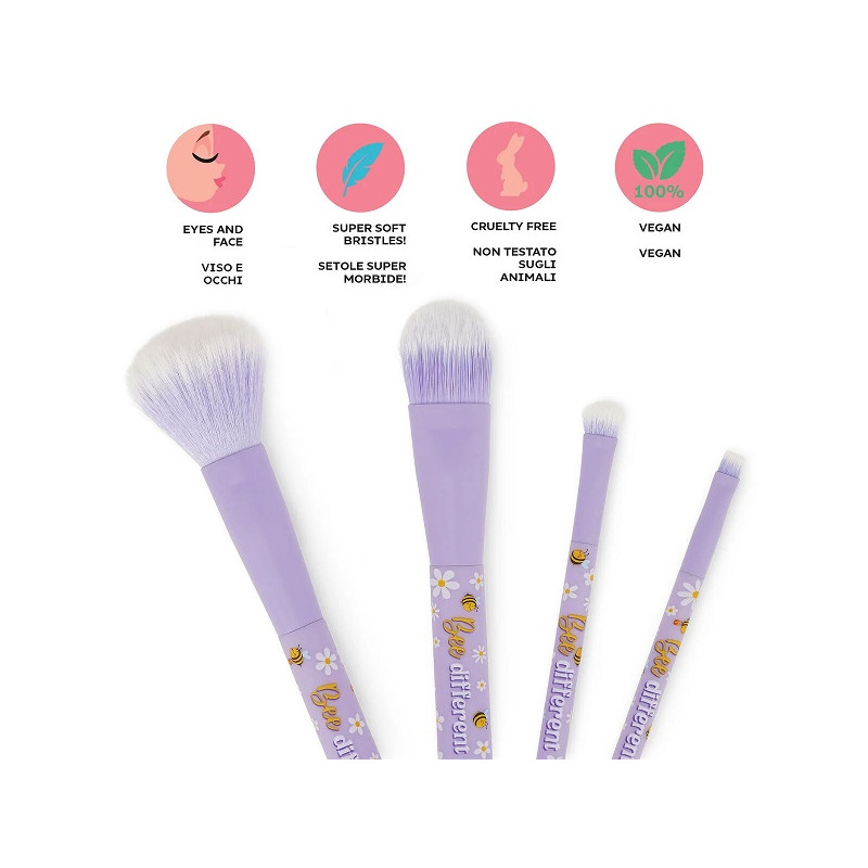 Set di 4 Pennelli per il Trucco Bee - Oh My Glow! - Legami